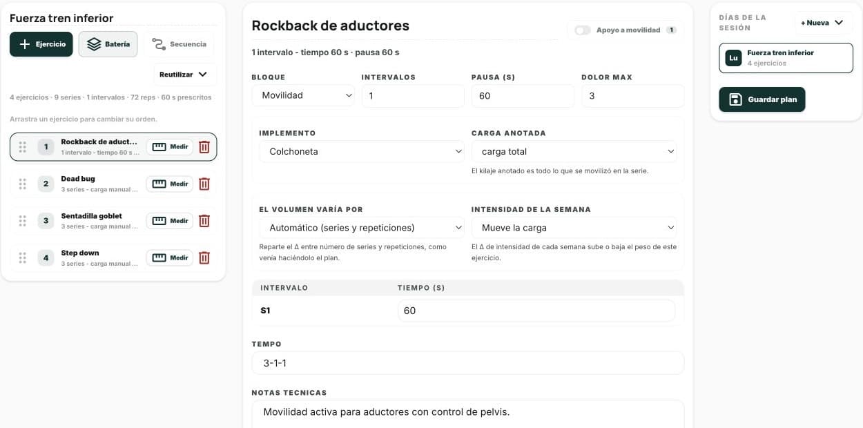 Constructor de plan de ejercicios de HELPER con dosificación
